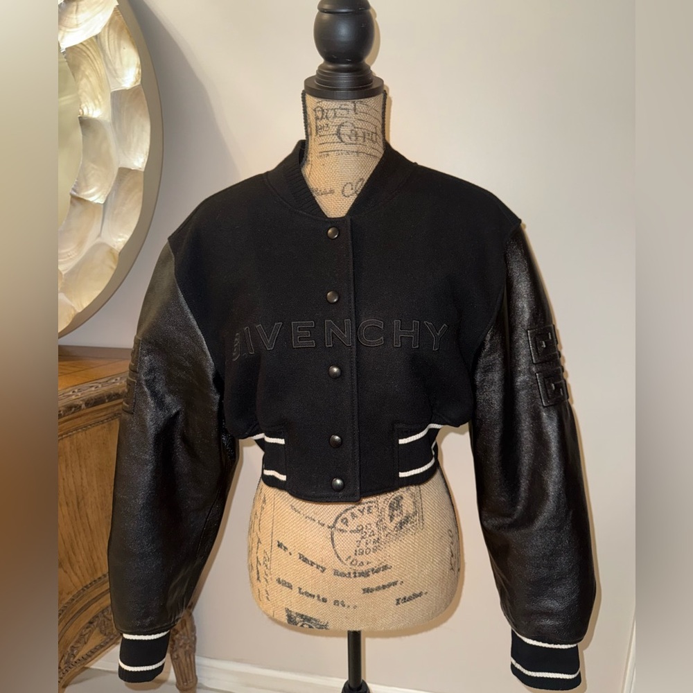 Givenchy Leather & Wool Varsity Crop Jacket